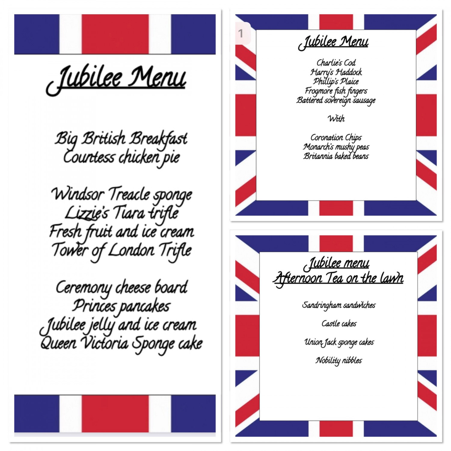 Jubilee menus Carlton Hall